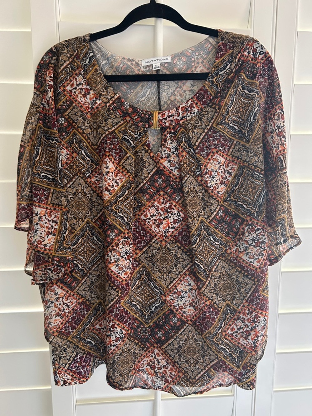 Notations Brown Multi Printed Boho Blouse